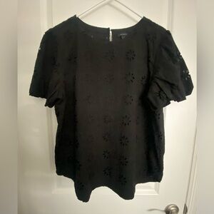 Ann Taylor Puffed Sleeve Eyelet Top